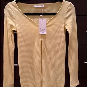 Mango Ribbed V-Neck Cardigan Yellow Long Sleeve